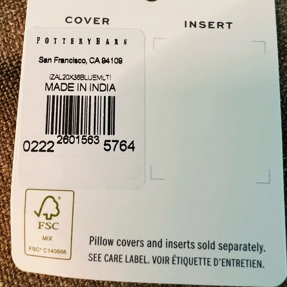 SET OF 2 POTTERY BARN BEAUTIFUL TAN AND BLUE PILLOW COVERS 20 X 36” NWT